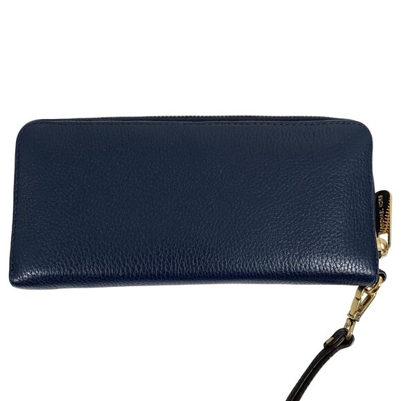 MICHAEL KORS Jet Set Zip Continental Leather Full Wallet Wristlet, Blue/Gold - Picture 8 of 12